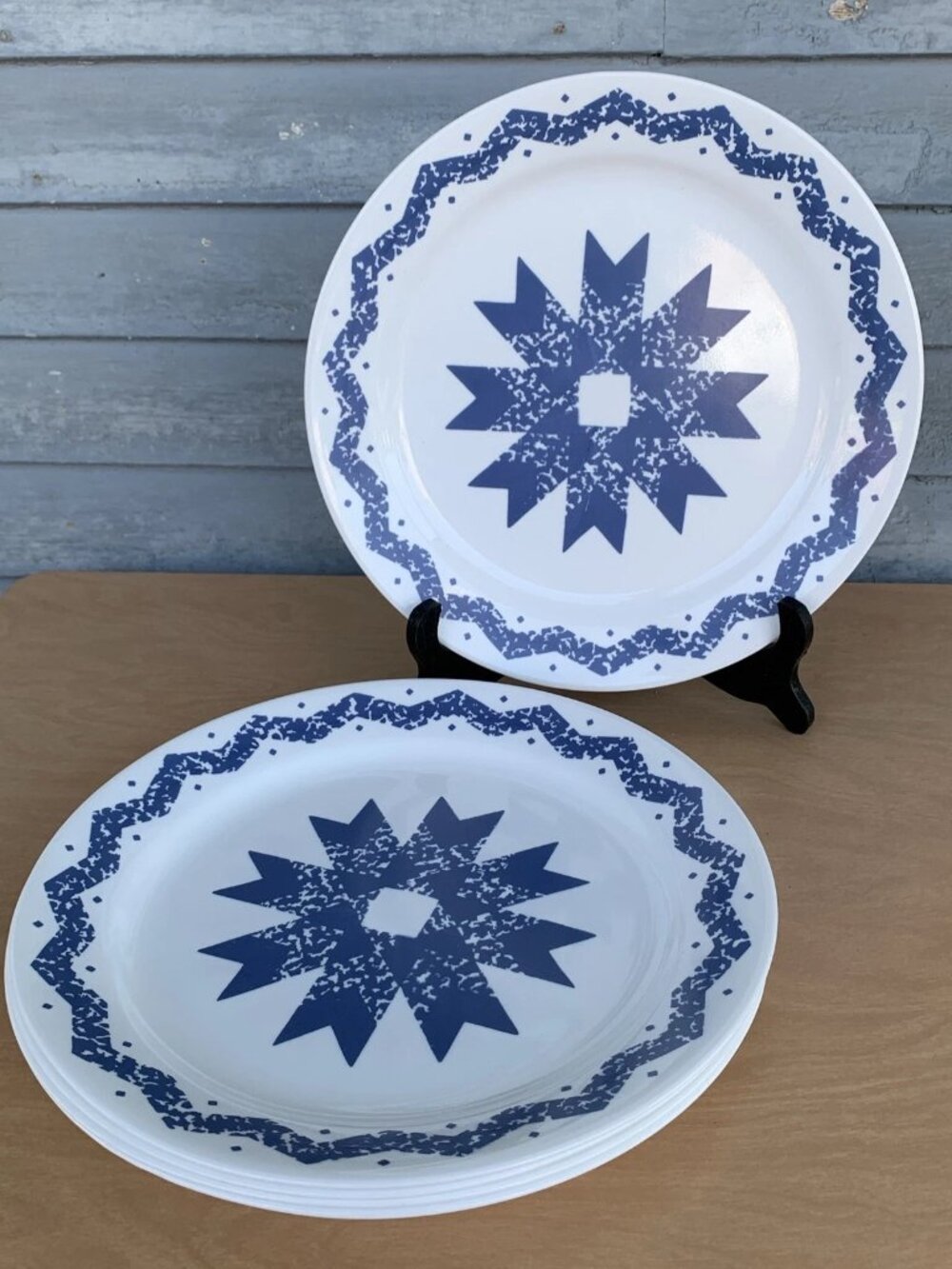 Corelle Blue Star pattern 10.25" Dinner Plates retired Made in USA Set Of 5 EUC